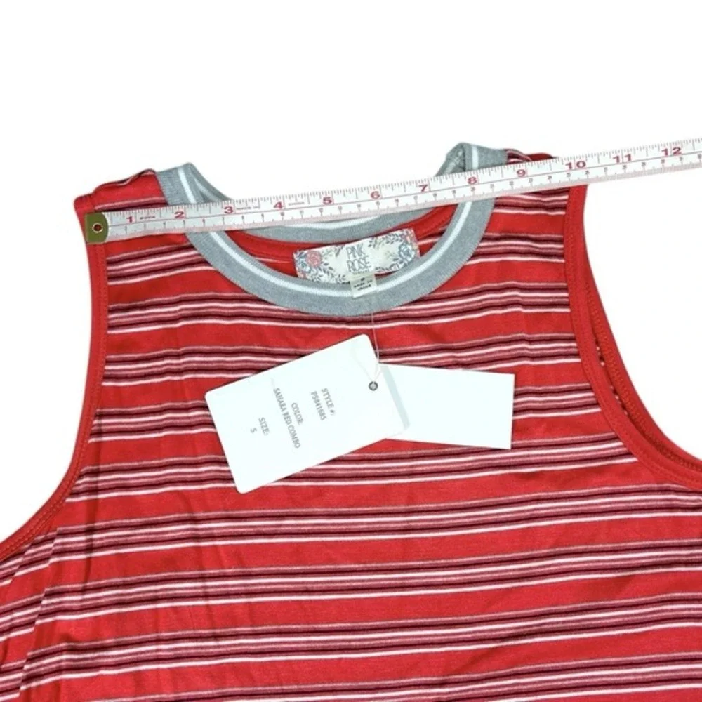 New Pink Rose‎ Small Red Striped Tank Top Ringer Neck Americana Nautical Summer